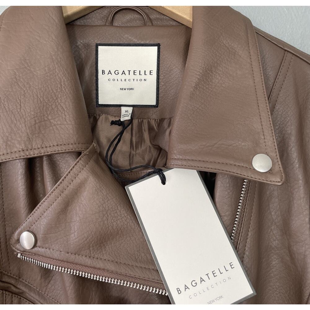 Bagatelle Collection Jacket Size XL Brown Faux Vegan Leather Moto Biker Chic NEW - Picture 4 of 14